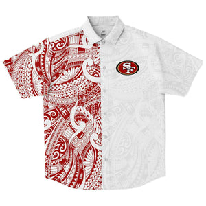 San Francisco 49ers Collar Shirt - Polynesian Design 49ers Shirt-Short Sleeve Button Down Shirt - AOP-Atikapu