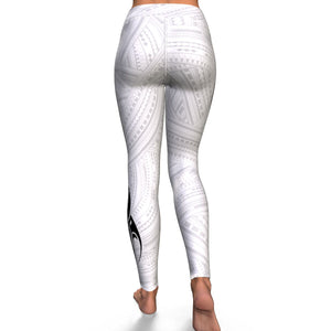 Polynesian Design White High Waist Leggings-Yoga Leggings - AOP-Atikapu