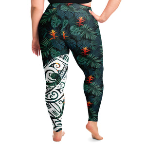Polynesian Design Flower Plus Size Leggings-Plus Size Legging - AOP-Atikapu