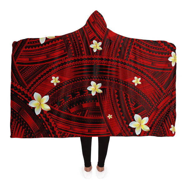 Polynesian Design Hooded Blanket Hibiscus-Hooded Blanket - AOP-Atikapu