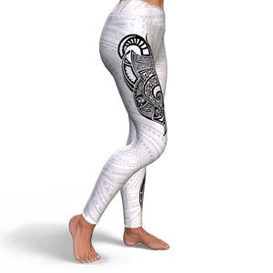Polynesian Design White High Waist Leggings-Yoga Leggings - AOP-Atikapu