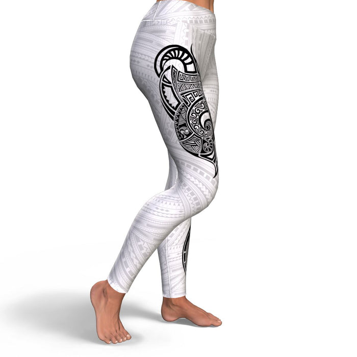 Polynesian Design White High Waist Leggings