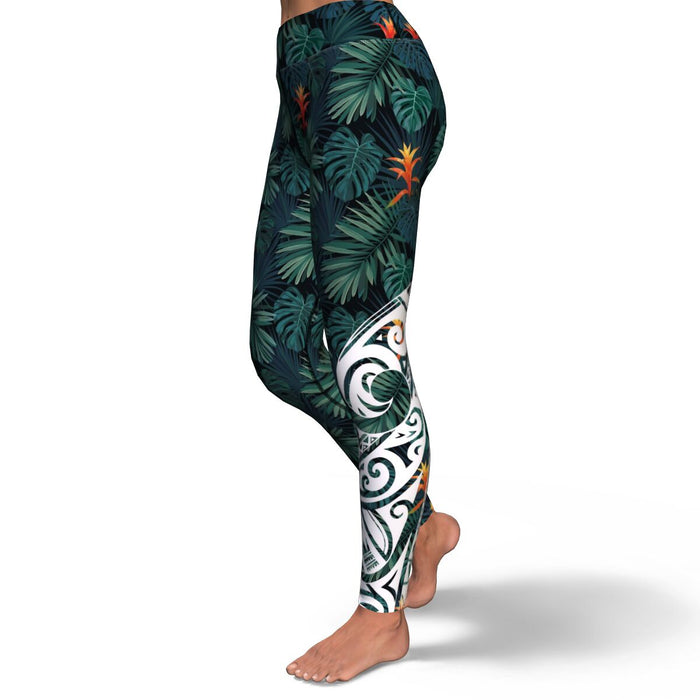 Polynesian Design Flower High Waist Leggings