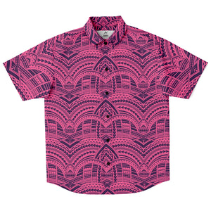 Polynesian Design Collar Shirt Indigo Violet - Atikapu 00285-Short Sleeve Button Down Shirt - AOP-Atikapu
