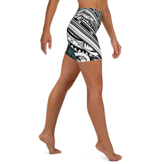Polynesian Tribal Hibiscus Women's Yoga Shorts